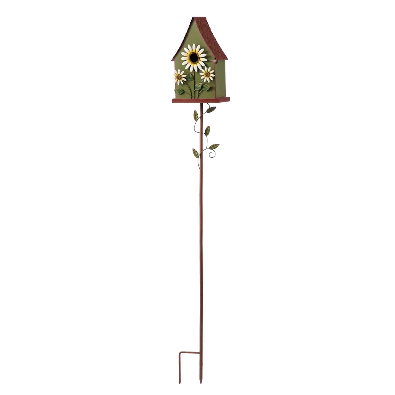 Glitzhome® 52.5" Green Metal Daisy Decorative Garden Birdhouse with Stake